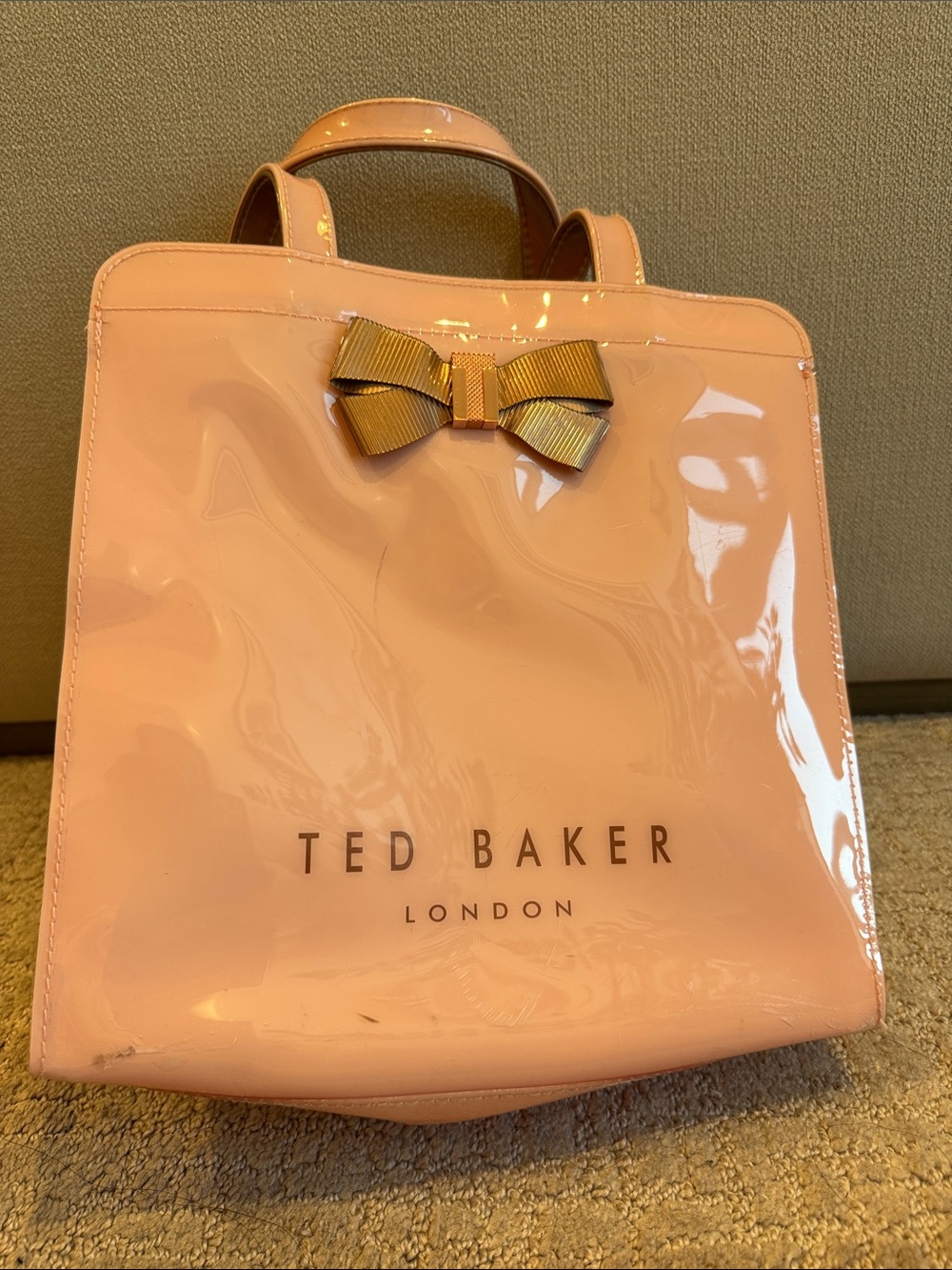 Ted Baker Pink Patent Tote with Gold Bow